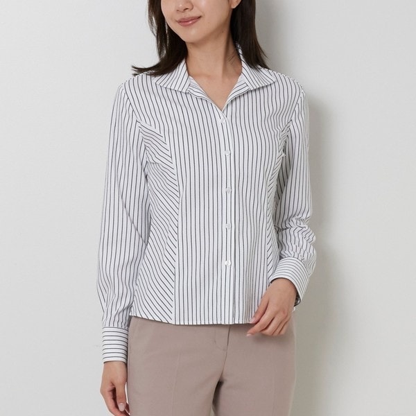 ナラカミーチェ（NARACAMICIE）/【NARACAMICIE】ストレッチストライプスタンドカラー長袖シャツ