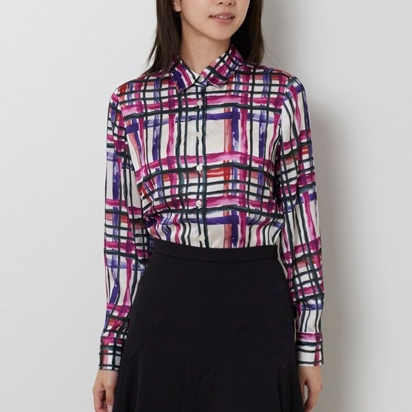 ナラカミーチェ（NARACAMICIE）/【NARACAMICIE】【セットアップ対応】ビッグチェック柄サテン長袖シャツ衿ブラウス