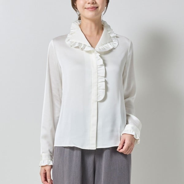 ナラカミーチェ（NARACAMICIE）/【NARACAMICIE】サテンフリル長袖ブラウス