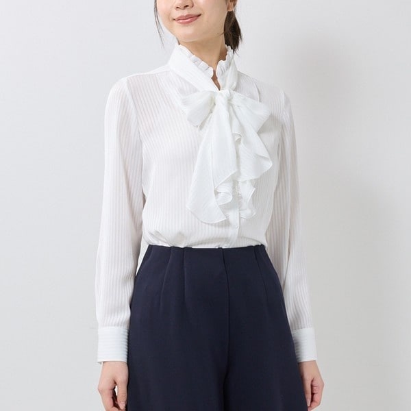 【NEW】ナラカミーチェ（NARACAMICIE）/【NARACAMICIE】シャドウストライプフリル長袖ボウタイブラウス