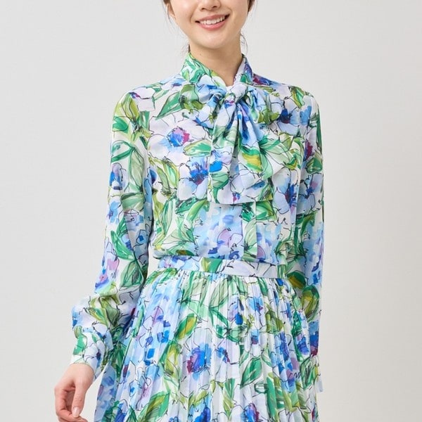 ナラカミーチェ（NARACAMICIE）/【NARACAMICIE】【セットアップ対応】ラインフラワー柄ボウタイ長袖ブラウス