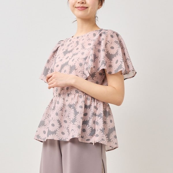 【NEW】ナラカミーチェ（NARACAMICIE）/【NARACAMICIE】マーガレット柄半袖ぺプラムブラウス