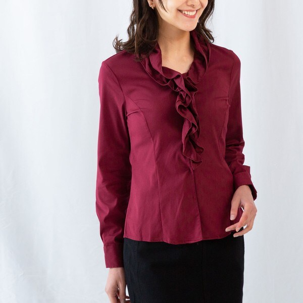 ナラカミーチェ/ツイルベーシックスタンドフリル長袖ブラウス