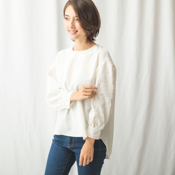 ナラカミーチェ（NARACAMICIE）/ジョーゼットレース袖プルオーバーブラウス