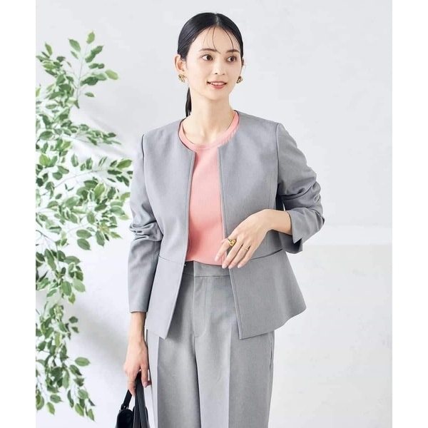 アー・ヴェ・ヴェ（a．v．v）/【洗える/ストレッチ/UVカット】麻調ストレッチキーネックジャケット