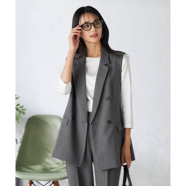 アー・ヴェ・ヴェ（a．v．v）/【洗える/イージーケア/吸水速乾/ストレッチ】梳毛調ダブルジレ