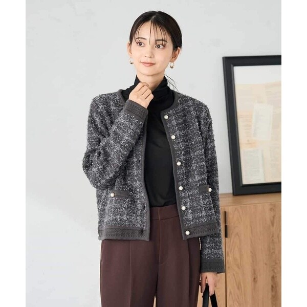 アー・ヴェ・ヴェ（a．v．v）/パールボタンツイードニットカーディガン
