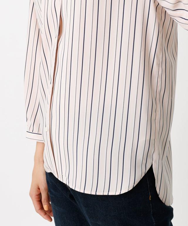 MK ミッシェルクラン/ストライプ柄Vネックブラウス／洗える