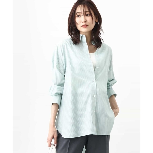 MK ミッシェルクラン（MK MICHEL KLEIN ）/【通勤におすすめ/洗える】ストライプ柄オーバーシャツブラウス
