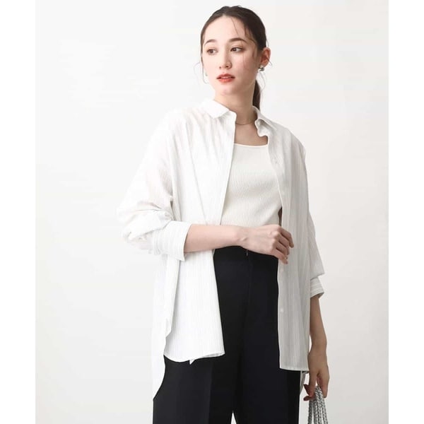 MK ミッシェルクラン（MK MICHEL KLEIN ）/【通勤におすすめ/洗える】ストライプ柄オーバーシャツブラウス_1