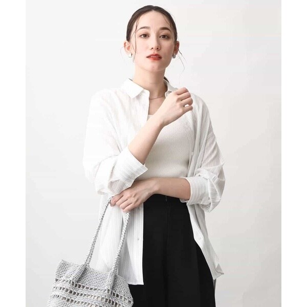 MK ミッシェルクラン（MK MICHEL KLEIN ）/【通勤におすすめ/洗える】ストライプ柄オーバーシャツブラウス_2