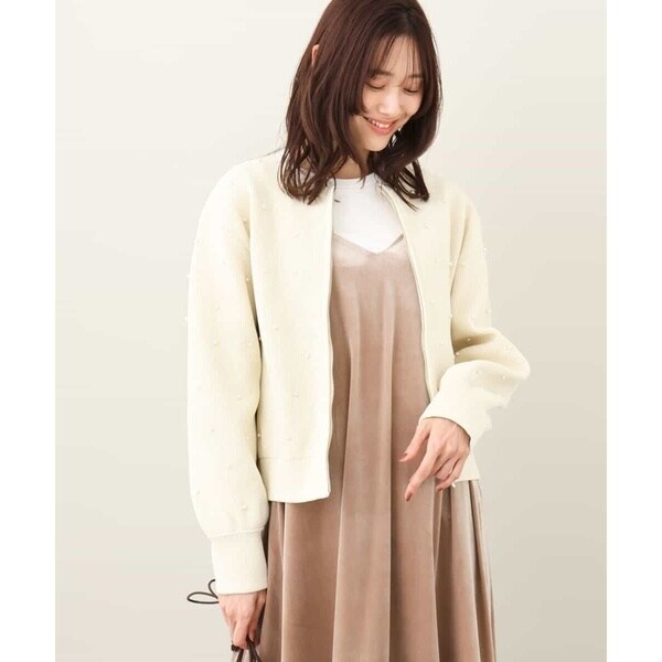 MK ミッシェルクラン（MK MICHEL KLEIN ）/【24AW/秋のライトアウター/洗える】パール調ビーズデザインニットブルゾンの通販はブルゾン