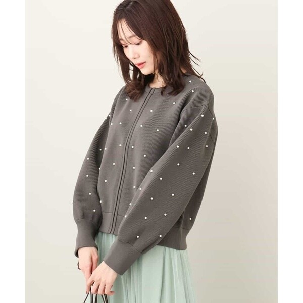 MK ミッシェルクラン（MK MICHEL KLEIN ）/【24AW/秋のライトアウター/洗える】パール調ビーズデザインニットブルゾンの通販は