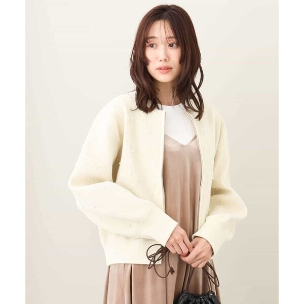MK ミッシェルクラン（MK MICHEL KLEIN ）/【24AW/秋のライトアウター/洗える】パール調ビーズデザインニットブルゾンの通販は
