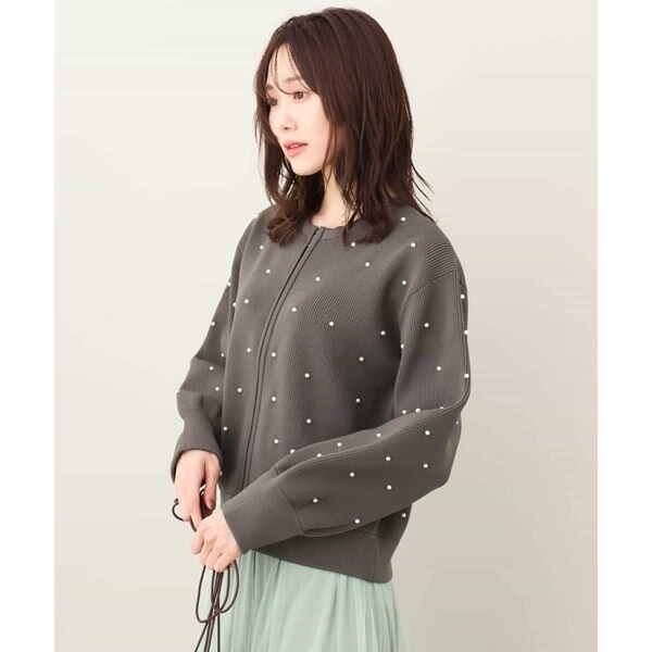 MK ミッシェルクラン（MK MICHEL KLEIN ）/【24AW/秋のライトアウター/洗える】パール調ビーズデザインニットブルゾンの通販は