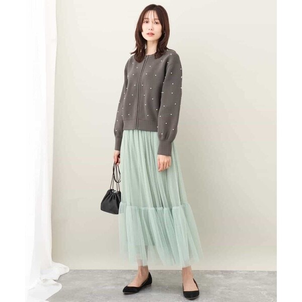 MK ミッシェルクラン（MK MICHEL KLEIN ）/【24AW/秋のライトアウター/洗える】パール調ビーズデザインニットブルゾンの通販は