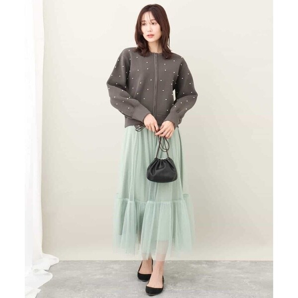 MK ミッシェルクラン（MK MICHEL KLEIN ）/【24AW/秋のライトアウター/洗える】パール調ビーズデザインニットブルゾンの通販は