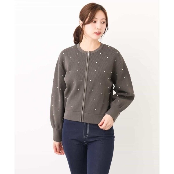 MK ミッシェルクラン（MK MICHEL KLEIN ）/【24AW/秋のライトアウター/洗える】パール調ビーズデザインニットブルゾンの通販は