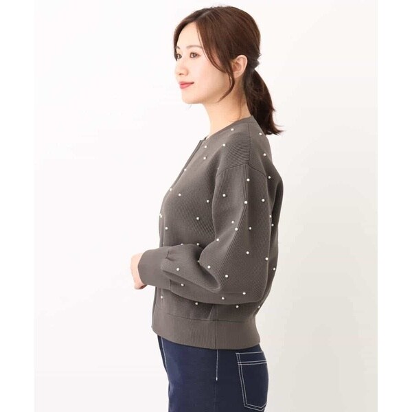 MK ミッシェルクラン（MK MICHEL KLEIN ）/【24AW/秋のライトアウター/洗える】パール調ビーズデザインニットブルゾンの通販は