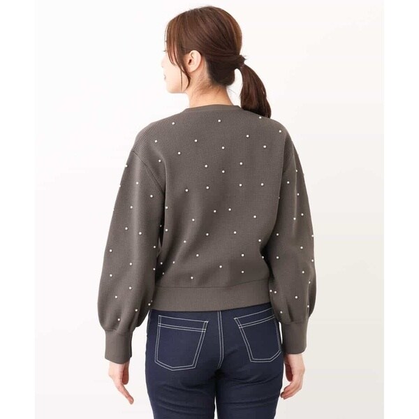 MK ミッシェルクラン（MK MICHEL KLEIN ）/【24AW/秋のライトアウター/洗える】パール調ビーズデザインニットブルゾンの通販は