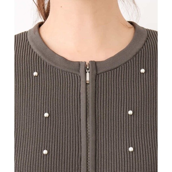 MK ミッシェルクラン（MK MICHEL KLEIN ）/【24AW/秋のライトアウター/洗える】パール調ビーズデザインニットブルゾンの通販は