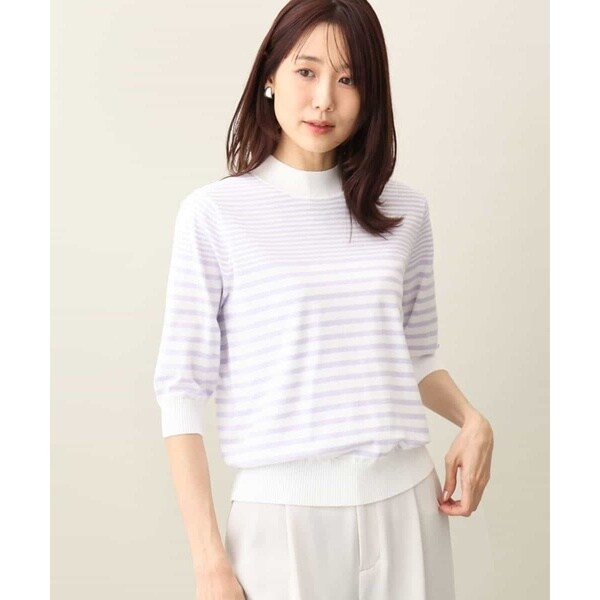 MK ミッシェルクラン（MK MICHEL KLEIN ）/【アンサンブル対応/洗える】ボーダー柄モックネック六分袖ニットの通販は