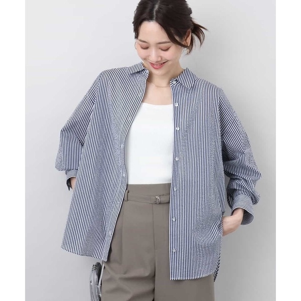 MK ミッシェルクラン（MK MICHEL  ）/ストライプ柄サッカーシャツブラウス/洗える