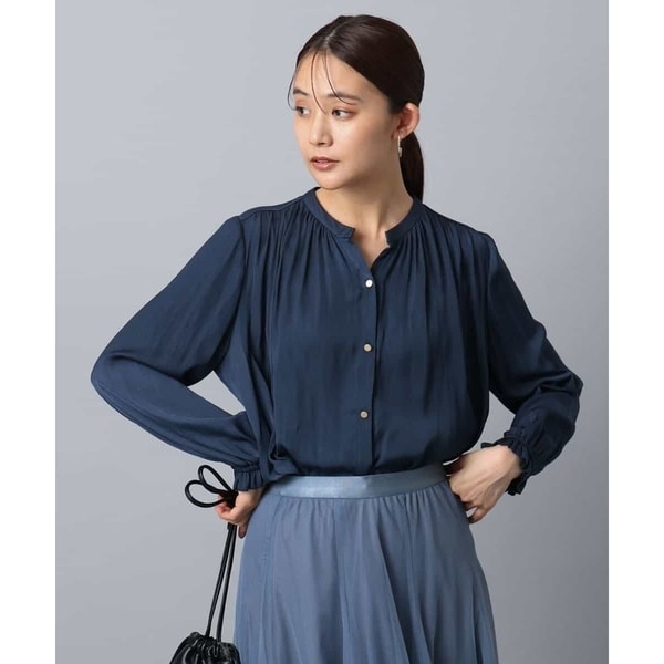 MK ミッシェルクラン（MK MICHEL  ）/【こなれSETUP/洗える】起毛サテン スキッパーデザインブラウス