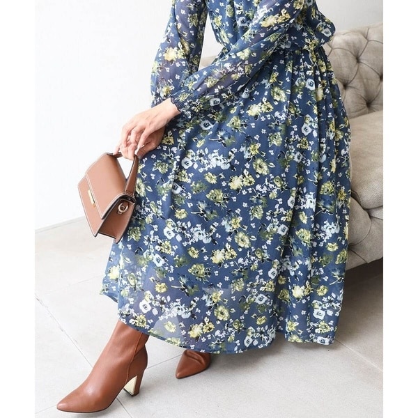 MK ミッシェルクラン（MK MICHEL  ）/クラシックフラワープリント シフォンスカート/洗える