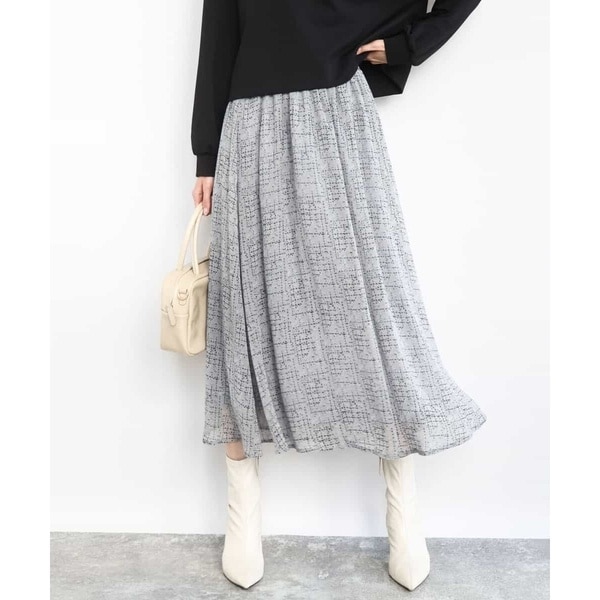 MK ミッシェルクラン（MK MICHEL  ）/【こなれSETUP/洗える】ツイード調チェックプリント シフォンスカート
