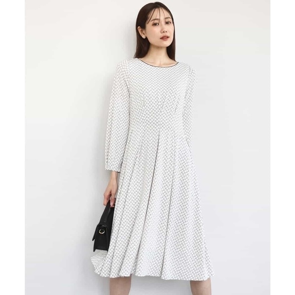 MK ミッシェルクラン（MK MICHEL  ）/【お手入れラクチン/5分袖/洗える】タックデザイン幾何柄ワンピース
