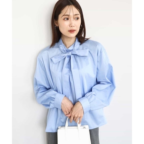 MK ミッシェルクラン（MK MICHEL  ）/【幅広いシーンで活躍/洗える】ボウタイ付きスタンドネックコットンブラウス