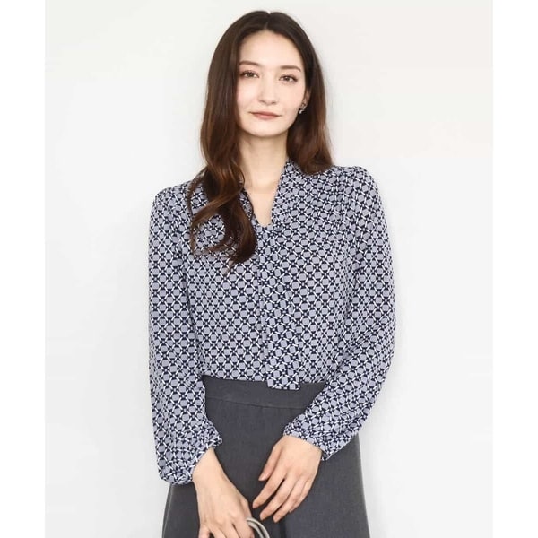 MK ミッシェルクラン（MK MICHEL  ）/【こなれSETUP/洗える】スクエア幾何柄ボウタイカットソー