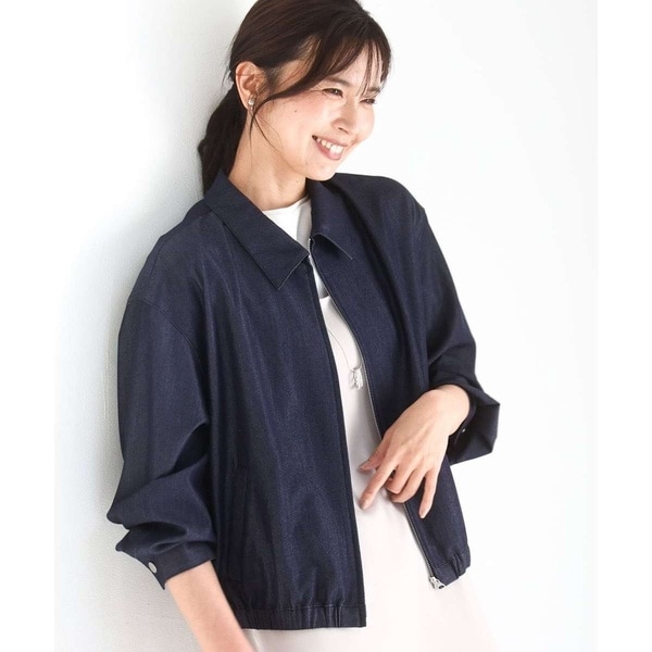 MK ミッシェルクラン（MK MICHEL KLEIN ）/[SANAGARAシリーズ]デニムライク 衿付きジップアップブルゾン/接触冷感/UVカット/洗える
