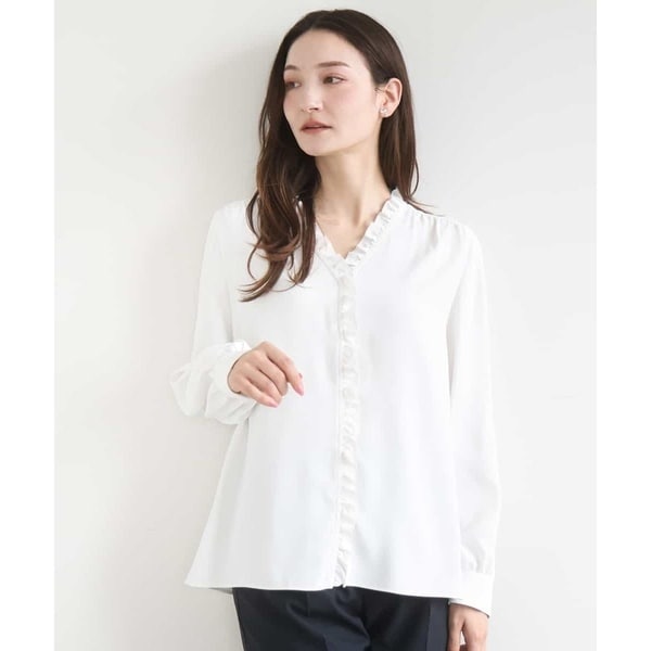 MK ミッシェルクラン（MK MICHEL KLEIN ）/[洗える]Vネックミニフリルブラウス_1