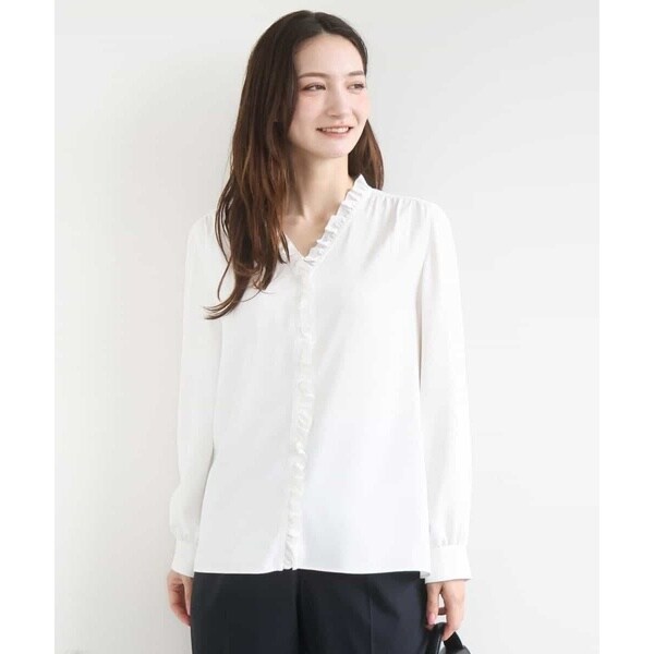 MK ミッシェルクラン（MK MICHEL KLEIN ）/[洗える]Vネックミニフリルブラウス_2