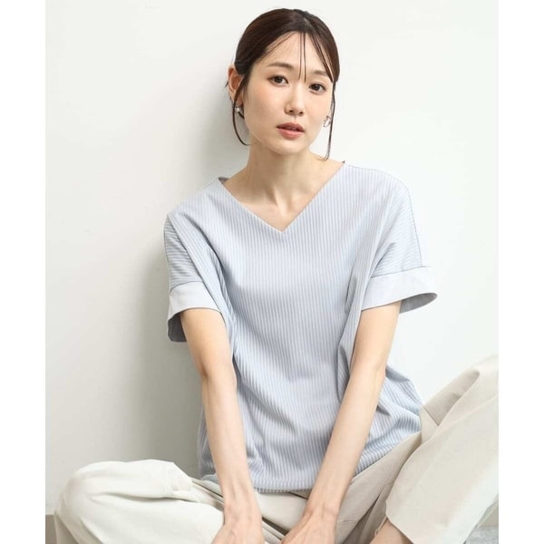 MK ミッシェルクラン（MK MICHEL KLEIN ）/[接触冷感/洗える]ストライプチュールカットソー