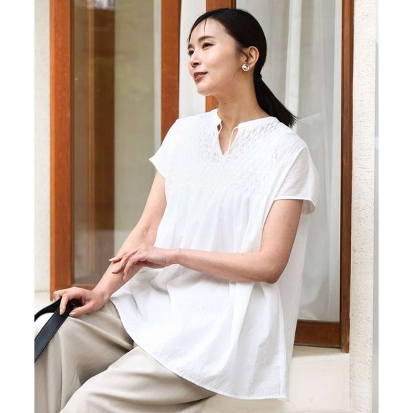 MK ミッシェルクラン（MK MICHEL KLEIN ）/[洗える]ハンドスモッキングブラウス