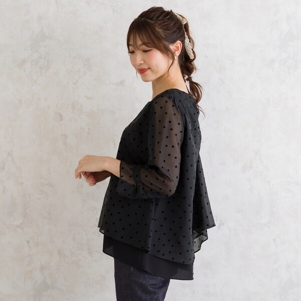 ローズティアラ　ティアードブラウス　ブラックサイズ42 Rose Tiara ブラック レイヤードブラウス 半袖 ローズティアラ 42