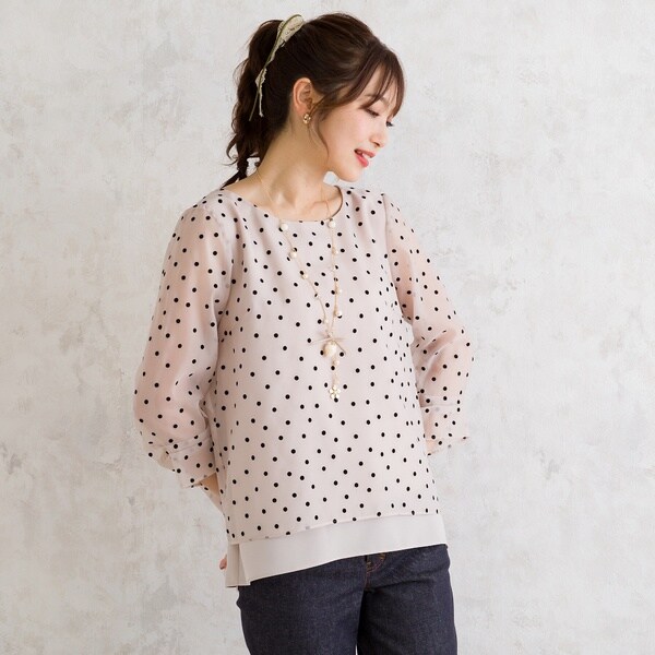 ローズティアラ（Rose Tiara）/ドットフロッキーレイヤード風ブラウス