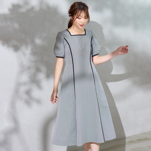 ローズティアラ（Rose Tiara）/【イージケア/吸水速乾/手洗いOK】ボリューム袖チェックワンピース