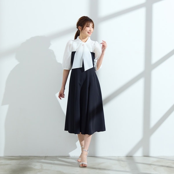 ローズティアラ（Rose Tiara）/【人気の美ワンピ/半袖】【接触冷感/UVカット】ダブルクロスリボンタイワンピース