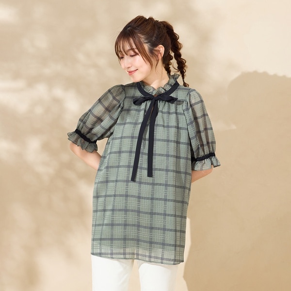 ローズティアラ（Rose Tiara）/シアーチェック配色リボンブラウス