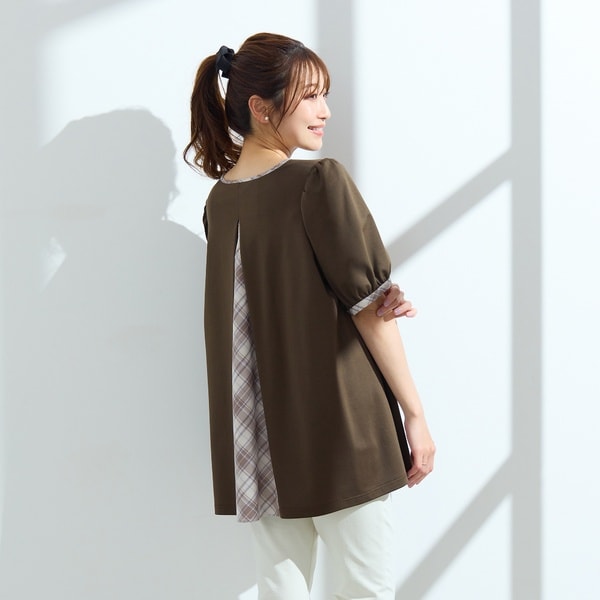 ローズティアラ（Rose Tiara）/【手洗い可】チェック切替カットソー