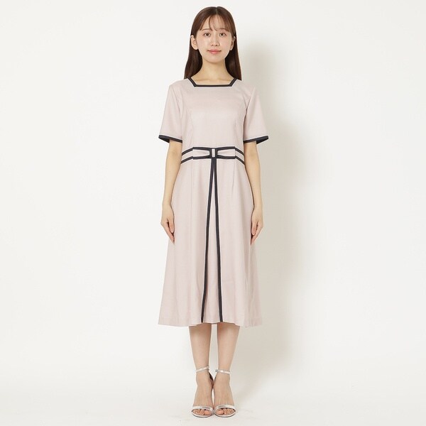 ローズティアラ（Rose Tiara）/【美シルエットワンピ】【接触冷感/防シワ】パイピングリボンワンピース ローズティアラ（Rose Tiara）/【美シルエットワンピ】【接触冷感/防