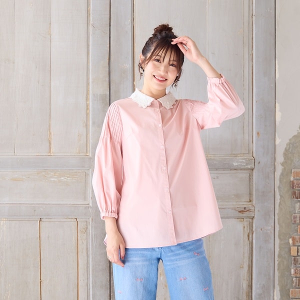 ローズティアラ（Rose Tiara）/【2way】【接触冷感/UVカット/イージーケア/手洗いOK】レース襟ブラウス