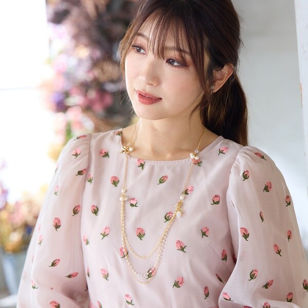 ローズティアラ（Rose Tiara）/【美シルエット】つぼみ刺繍ワンピース