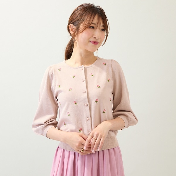 ローズティアラ（Rose Tiara）/【手洗いOK】つぼみ刺繍ニットカーディガン