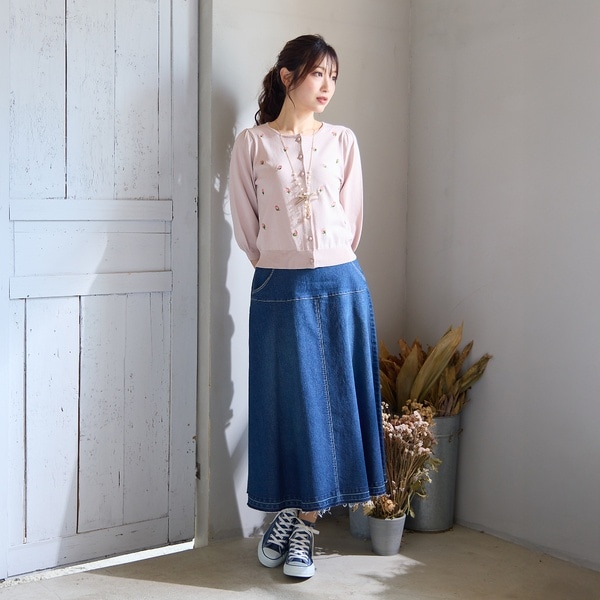 ローズティアラ（Rose Tiara）/【手洗いOK】つぼみ刺繍ニットカーディガン