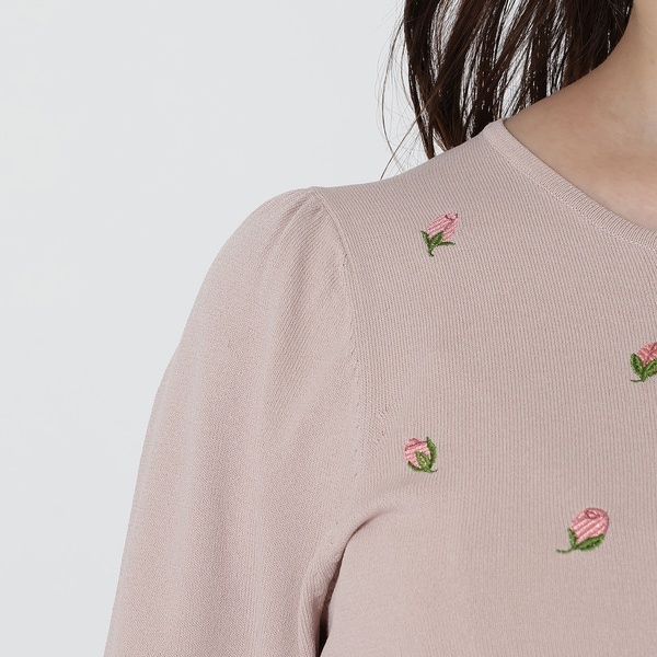 ローズティアラ（Rose Tiara）/【手洗いOK】つぼみ刺繍ニットカーディガン